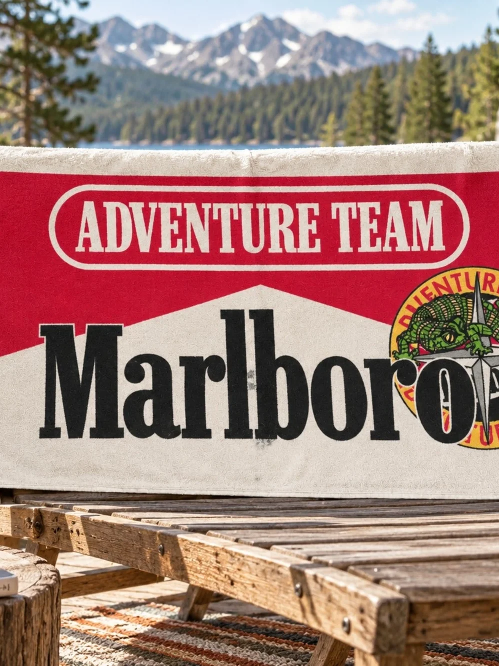 Vintage Marlboro Adventure Team Beach Towel 1990s Promo Lizard Logo Retro Ad